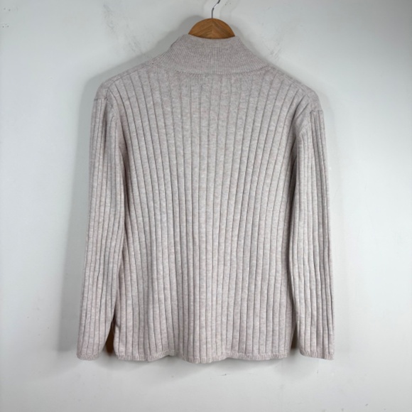 VTG Eddie Bauer Turtleneck Sweater L Beige Oatmeal Ribbed Cotton 3/4 Sleeve Tan - Picture 4 of 9